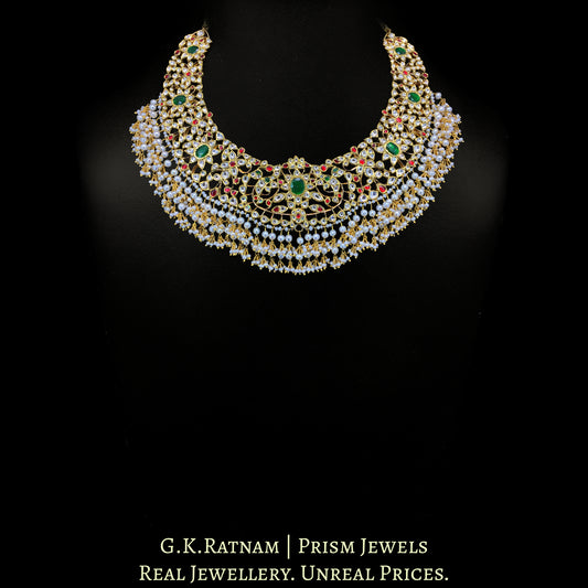 22K Gold And Diamond Polki South Style Necklace With Pearls - G. K. Ratnam