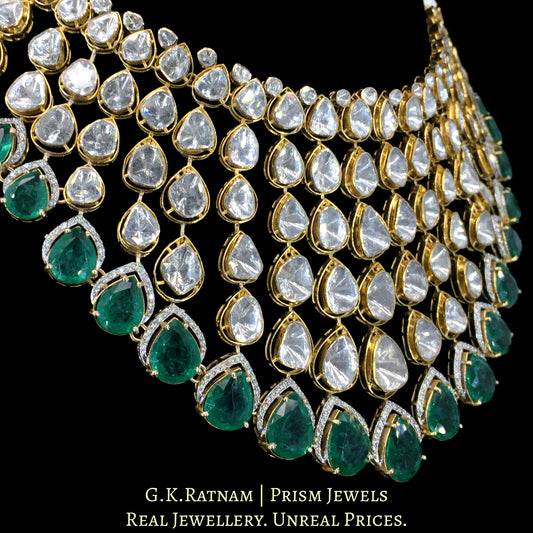 14k Gold and Diamond Polki Open Setting Necklace with Lab-Grown Emeralds - G. K. Ratnam