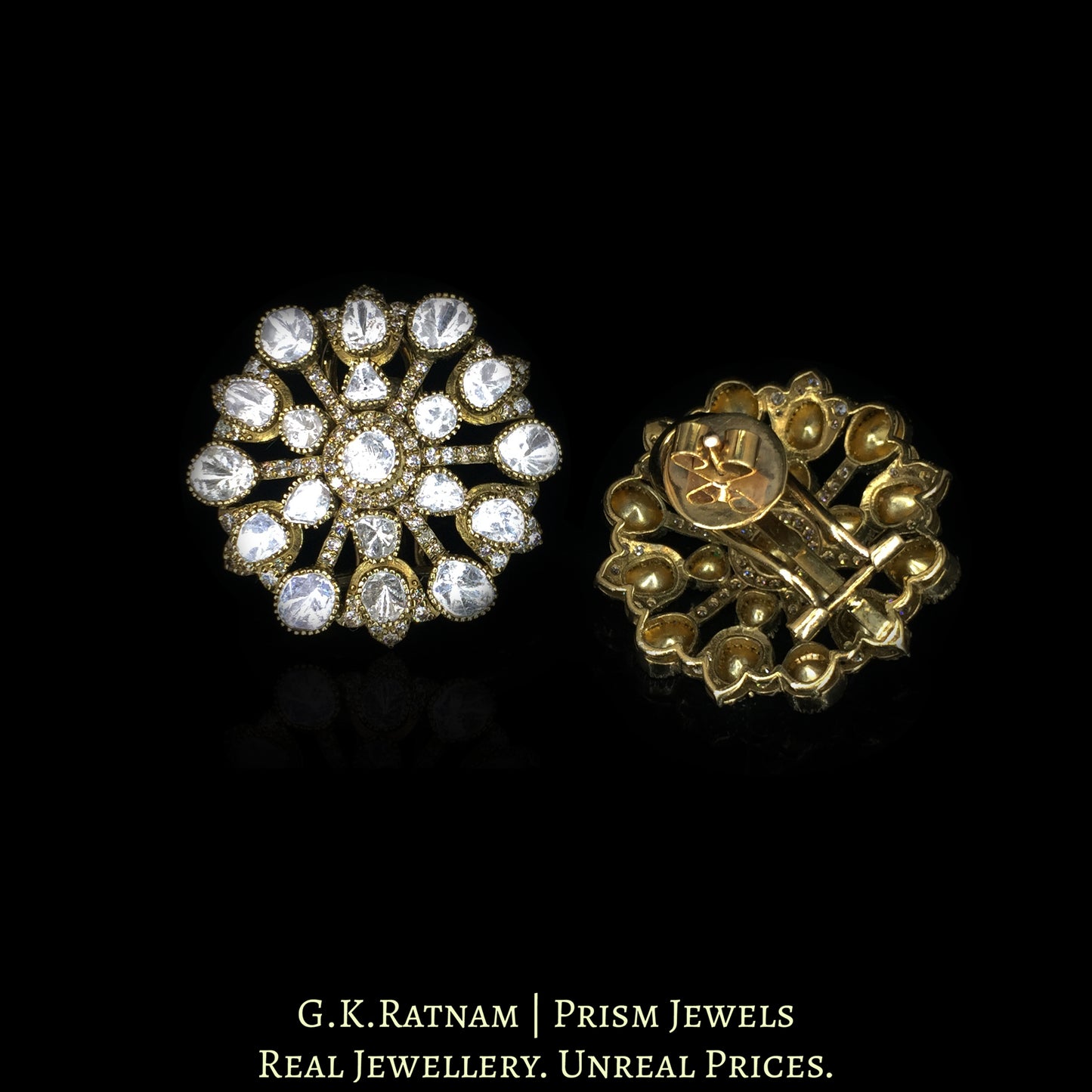 14K Gold And Diamond Polki Open Setting Karnfools - G. K. Ratnam
