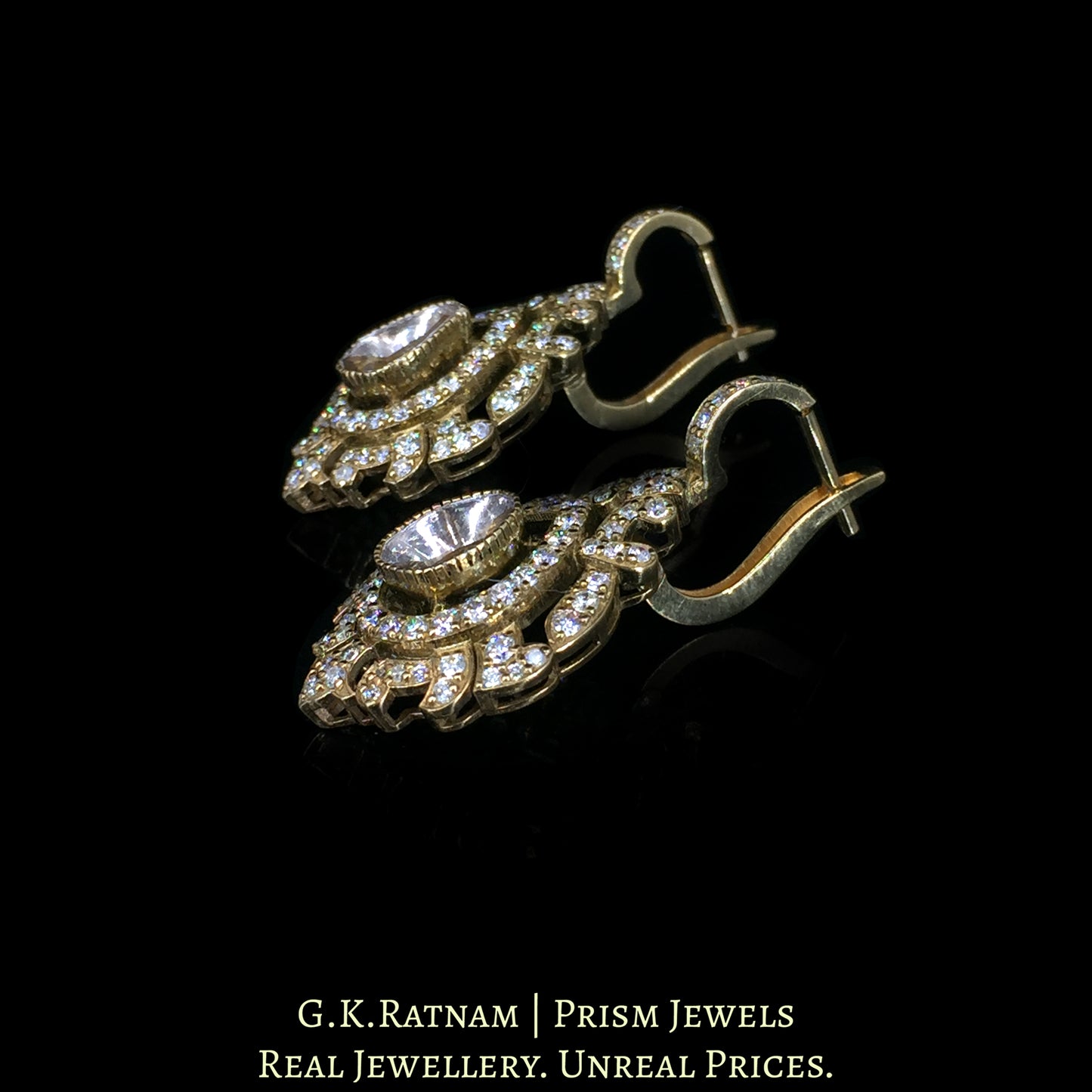 14K Gold And Diamond Polki Earrings With Antique Finish - G. K. Ratnam