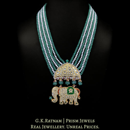23k Gold and Diamond Polki Pendant Set with Majestic Elephants