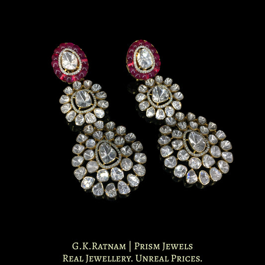 14K Gold And Diamond Polki Open Setting Long Earrings With Rubies - G. K. Ratnam