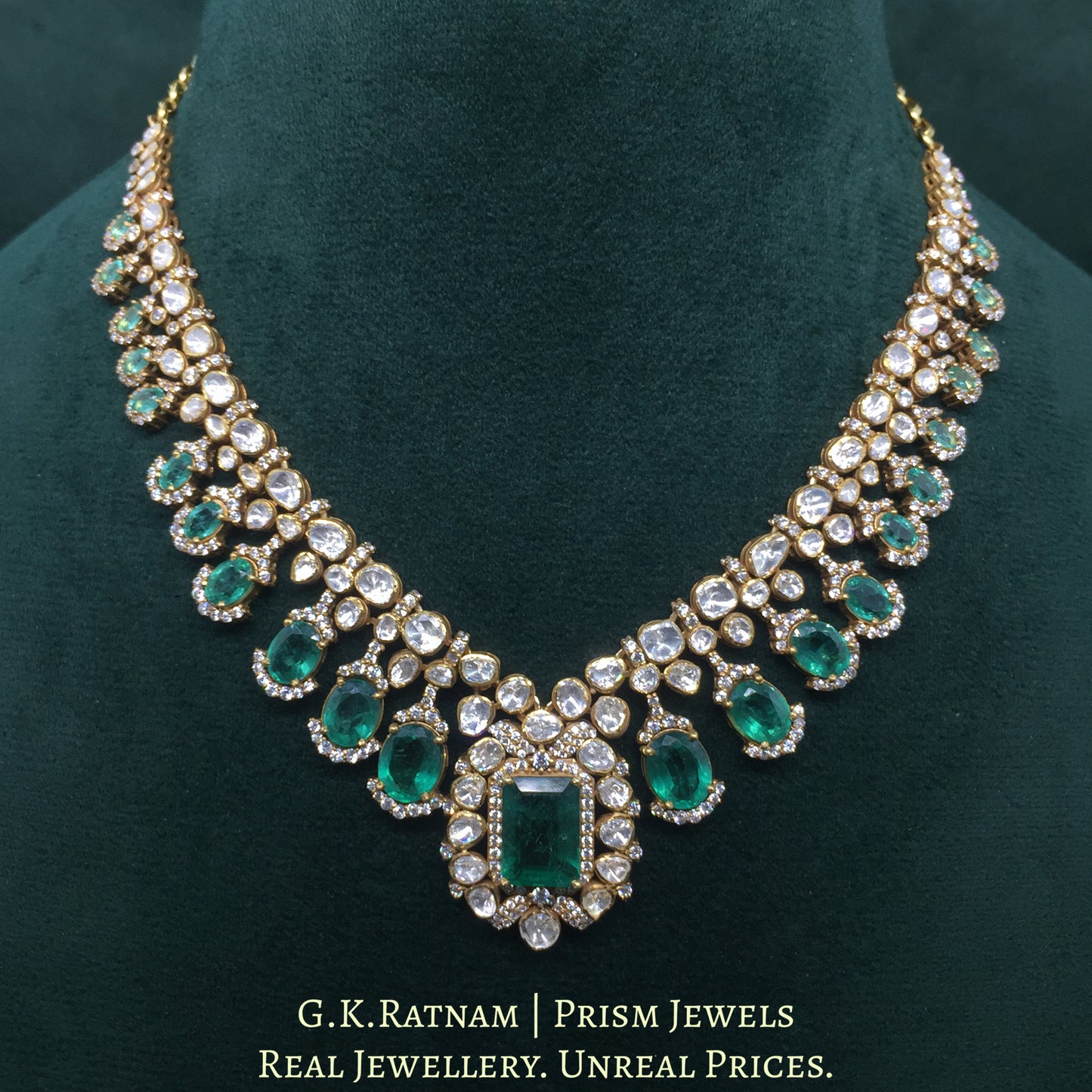 925 Silver And Moissanite Polki Necklace Set With Lab Grown Emeralds - G. K. Ratnam