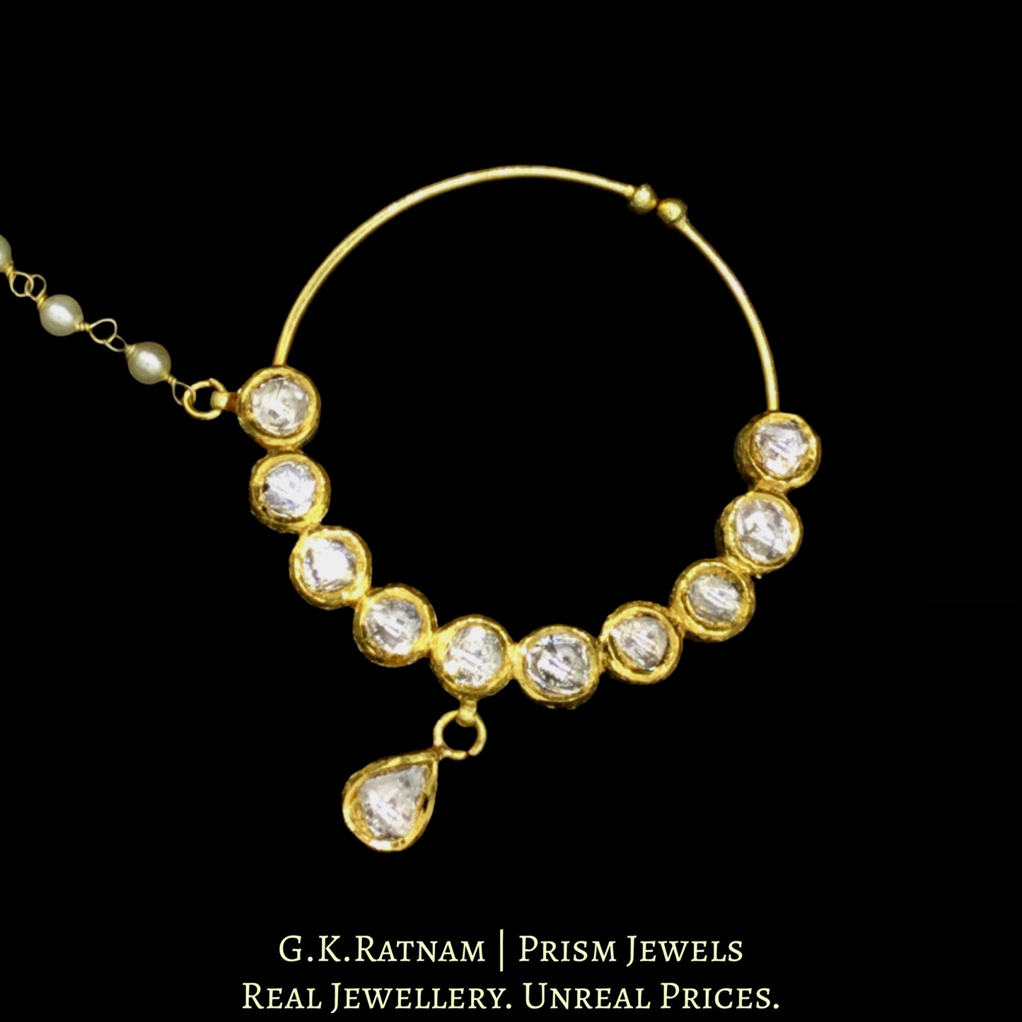 18k Gold and Diamond Polki Nose Ring with uncut rounds