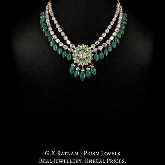 18k Gold And Diamond Polki Necklace with emerald-grade Green Beryls