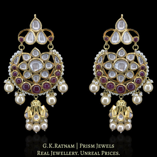 18k Gold and Diamond Polki Chand Bali Earring Pair with Jhumki