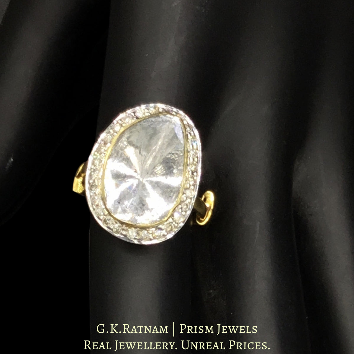 18k Gold and Diamond Polki Open Setting Ring with Big Uncut