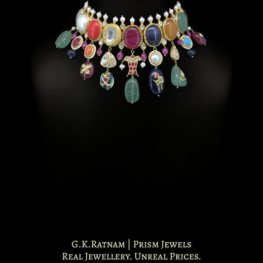 18k Gold and Diamond Polki Navratna Choker Necklace Set