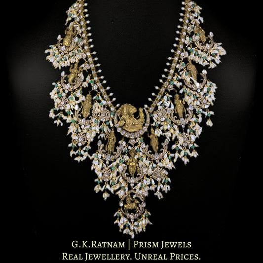 18k Gold and Diamond Polki Open Setting temple-style Guttapusalu Necklace Set in Victorian Finish - G. K. Ratnam