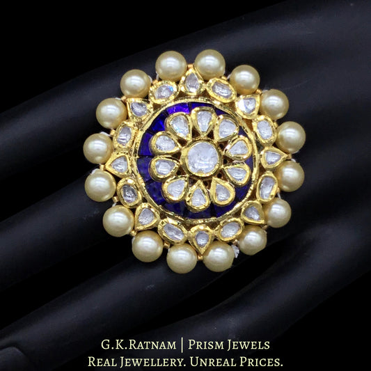 Traditional Gold and Diamond Polki three-dimensional Blue Cocktail Ring