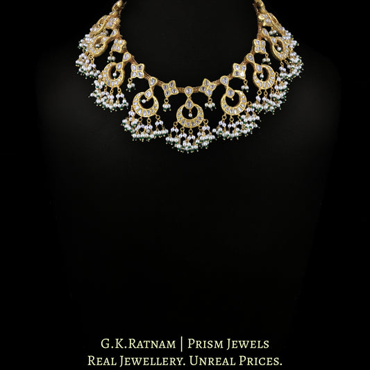 23k Gold And Diamond Polki Chain Necklace Set with chand-motifs