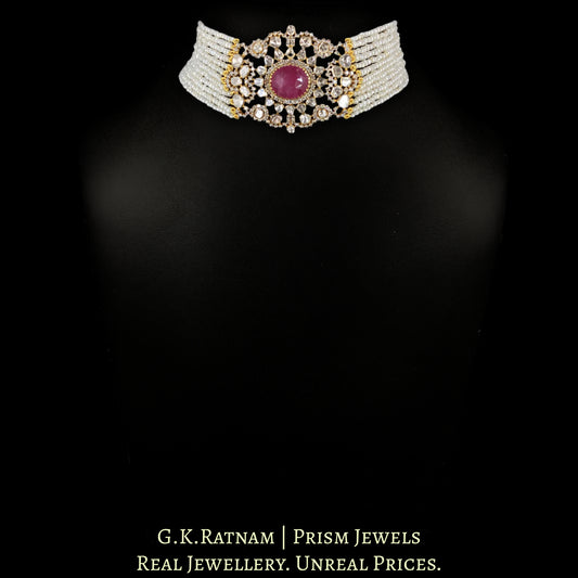 14k Gold and Diamond Polki Open Setting Choker Necklace with interchangeable Ruby, Blue Sapphire and Green Beryl collets