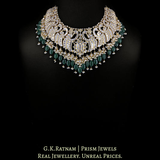 18k Gold and Diamond Polki Necklace Set with Peacock Motifs