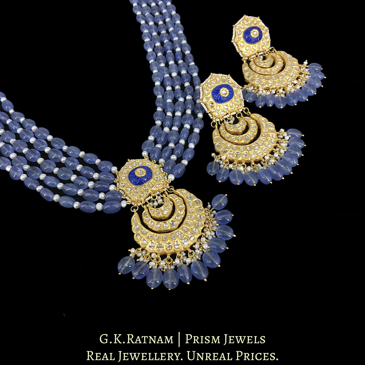23k Gold and Diamond Polki Chand Bali Pendant Set