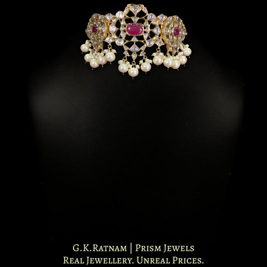 18k Gold and Diamond Polki Kilangi Cum Choker Necklace with Ruby and Pearls - G. K. Ratnam