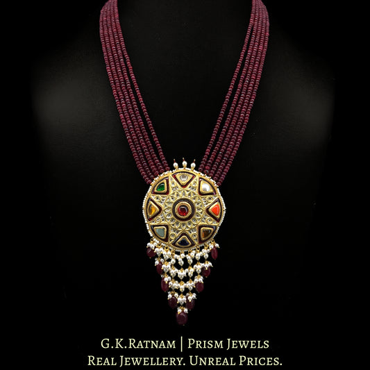 23k Gold and Diamond Polki Navratna Pendant Set with Rubies - G. K. Ratnam