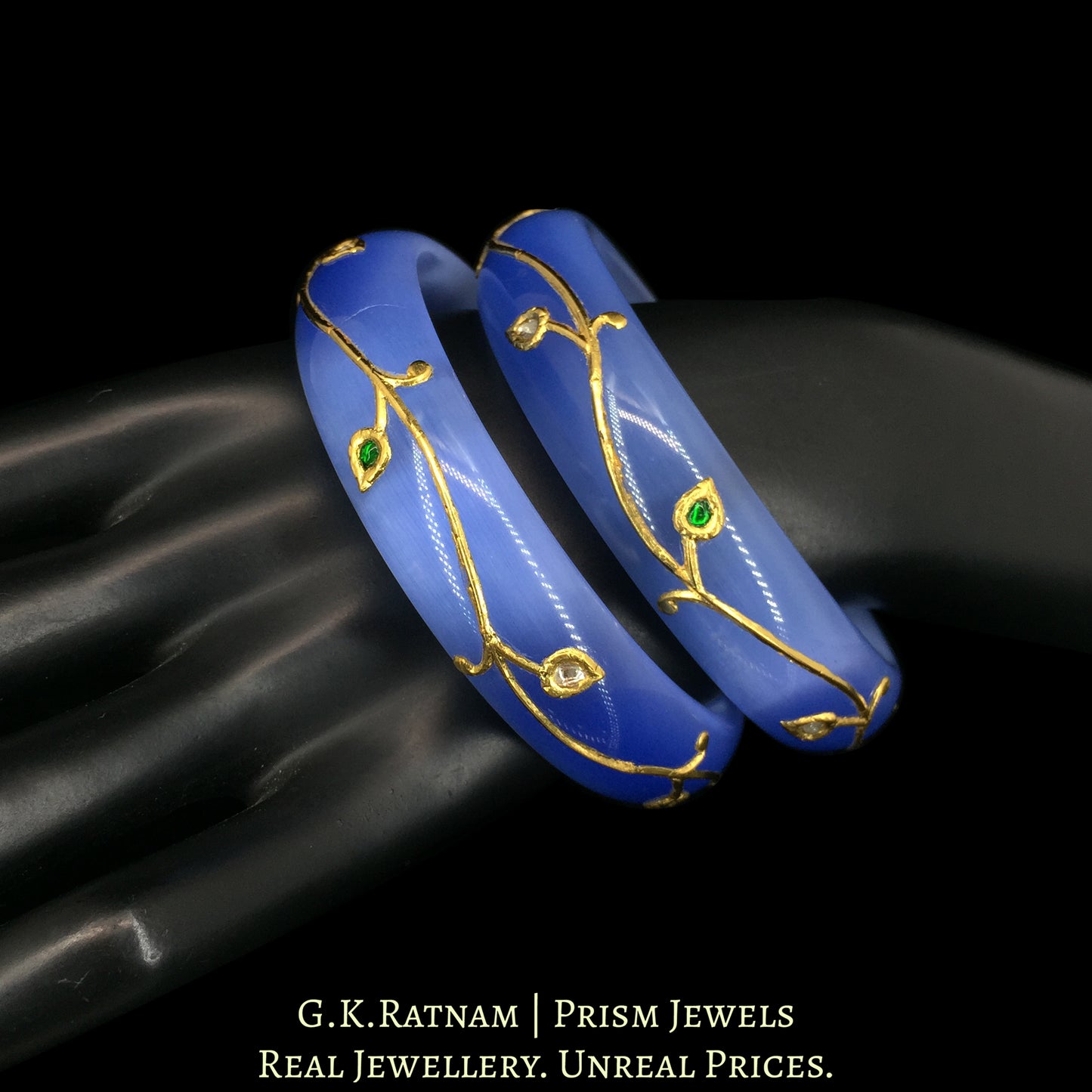 23k Gold and Diamond Polki Bangle Pair - G. K. Ratnam