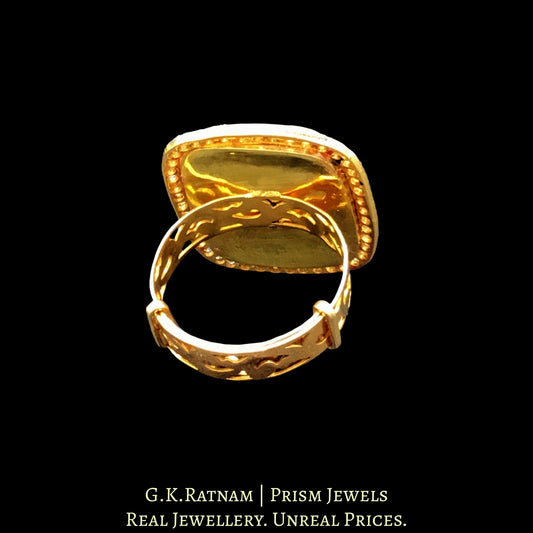 18k Gold and Diamond Polki Fusion Ring with Emerald-Green Outline & Diamond Border - G. K. Ratnam