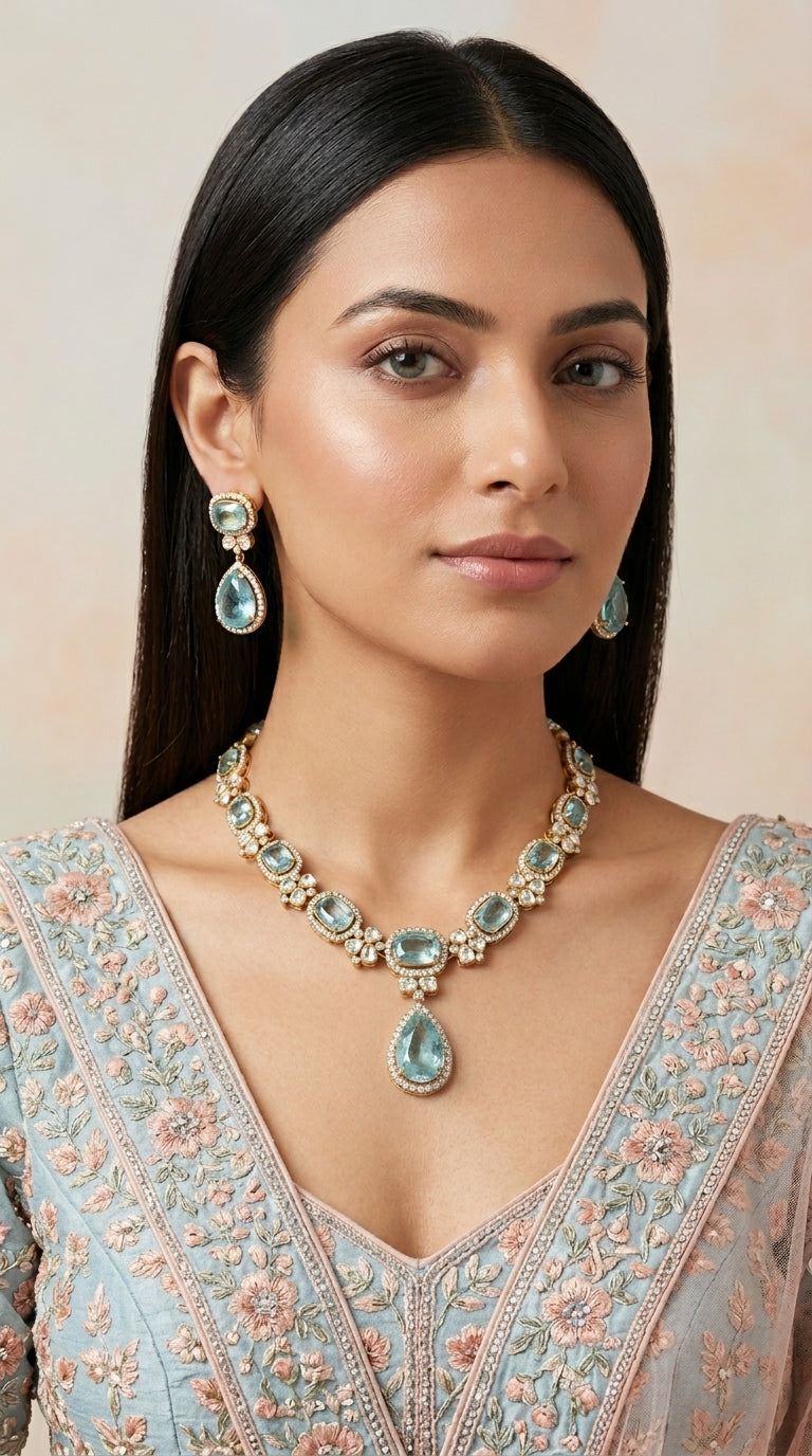 925 Silver Necklace Set with Lab Grown Russian Emeralds