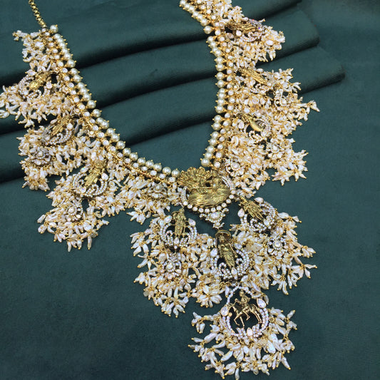 925 Silver temple-style Guttapusalu Necklace Set