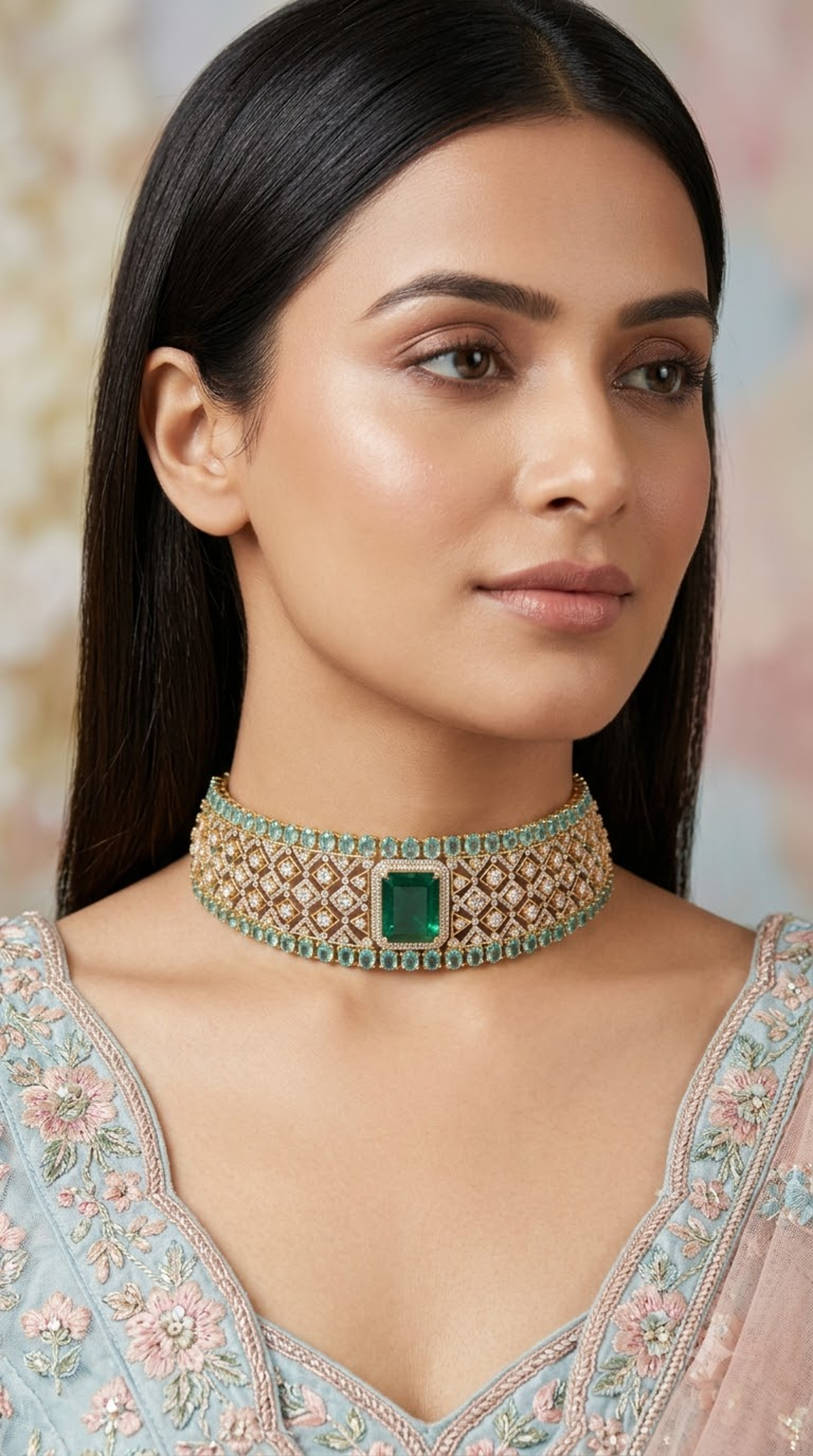 925 Silver Necklace With Lab Grown Emerald - G. K. Ratnam