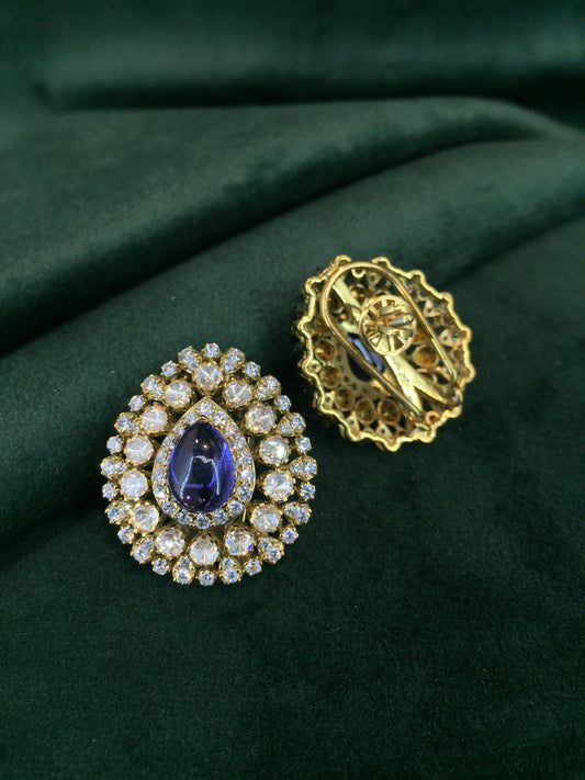 925 Silver Karnfool Earrings With Blue Shappire Lab Grown - G. K. Ratnam