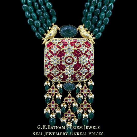 23k Gold and Diamond Polki Octagonal Pendant with Bird Motifs on top - G. K. Ratnam