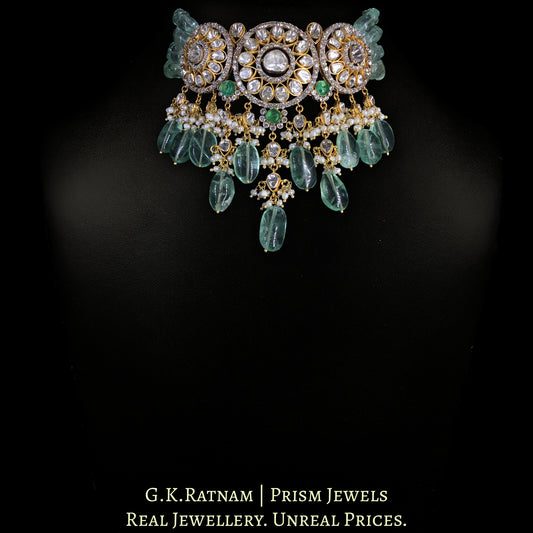 18k Gold and Diamond Polki Open Setting Choker Necklace strung in Fluorites - G. K. Ratnam