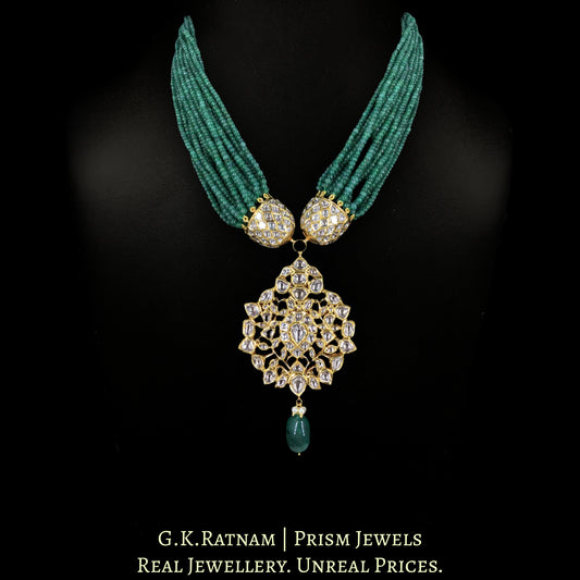 18k Gold and Diamond Polki Pendant Set enhanced with Natural Emerald Bunches - G. K. Ratnam
