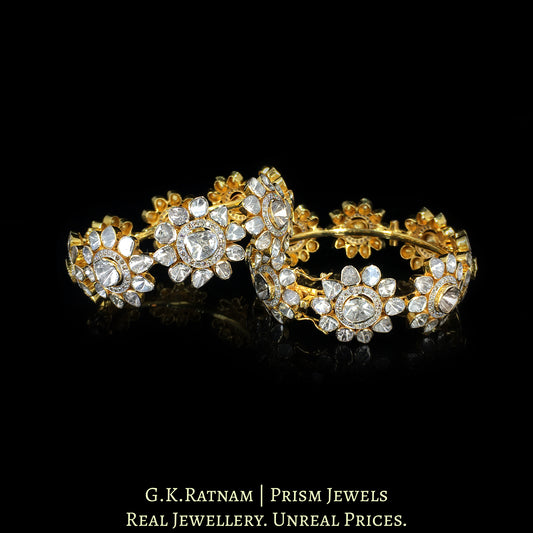 14k Gold and Diamond Polki Open Setting Bangle Pair