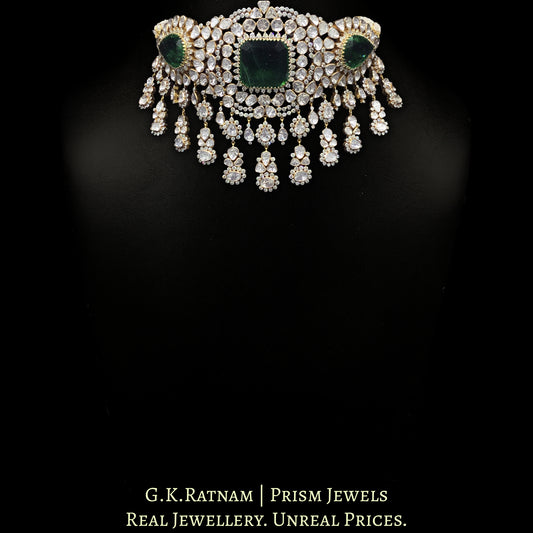 18k Gold and Diamond Polki Open Setting Choker Necklace Set with pipe-set Diamonds
