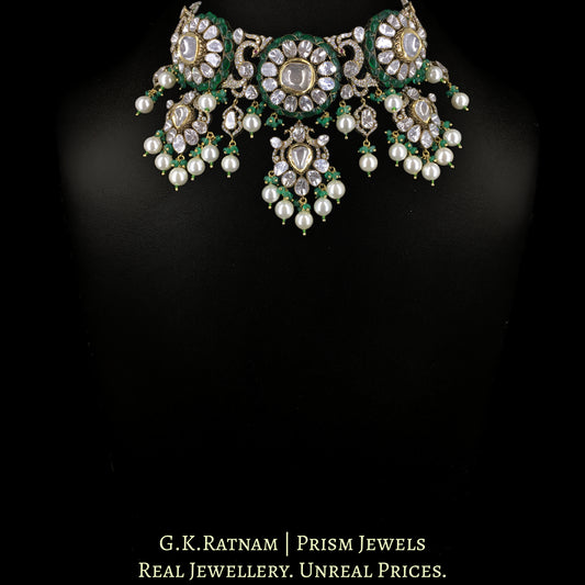 14k Gold and Diamond Polki Open Setting victorian-finish Choker Necklace Set