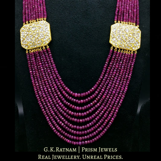 23k Gold and Diamond Polki Broach Necklace with Octagonal tikdas strung in ruby cut beads