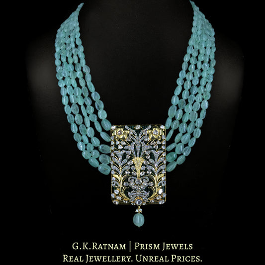 14k Gold and Diamond Polki Open Setting Pendant Set with Natural Emeralds and Fluorites