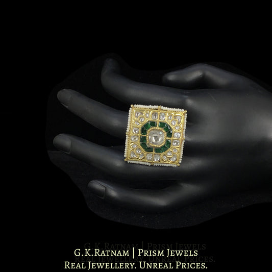 23k Gold and Diamond Polki Square Ring with Big Polki at the center