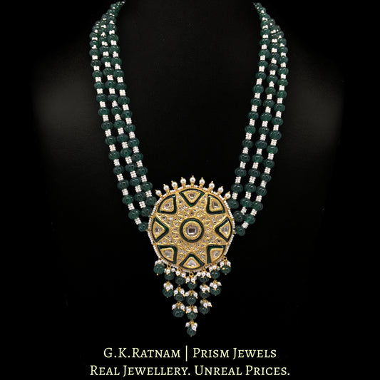 23k Gold and Diamond Polki Pendant Set with emerald-green Beryls - G. K. Ratnam