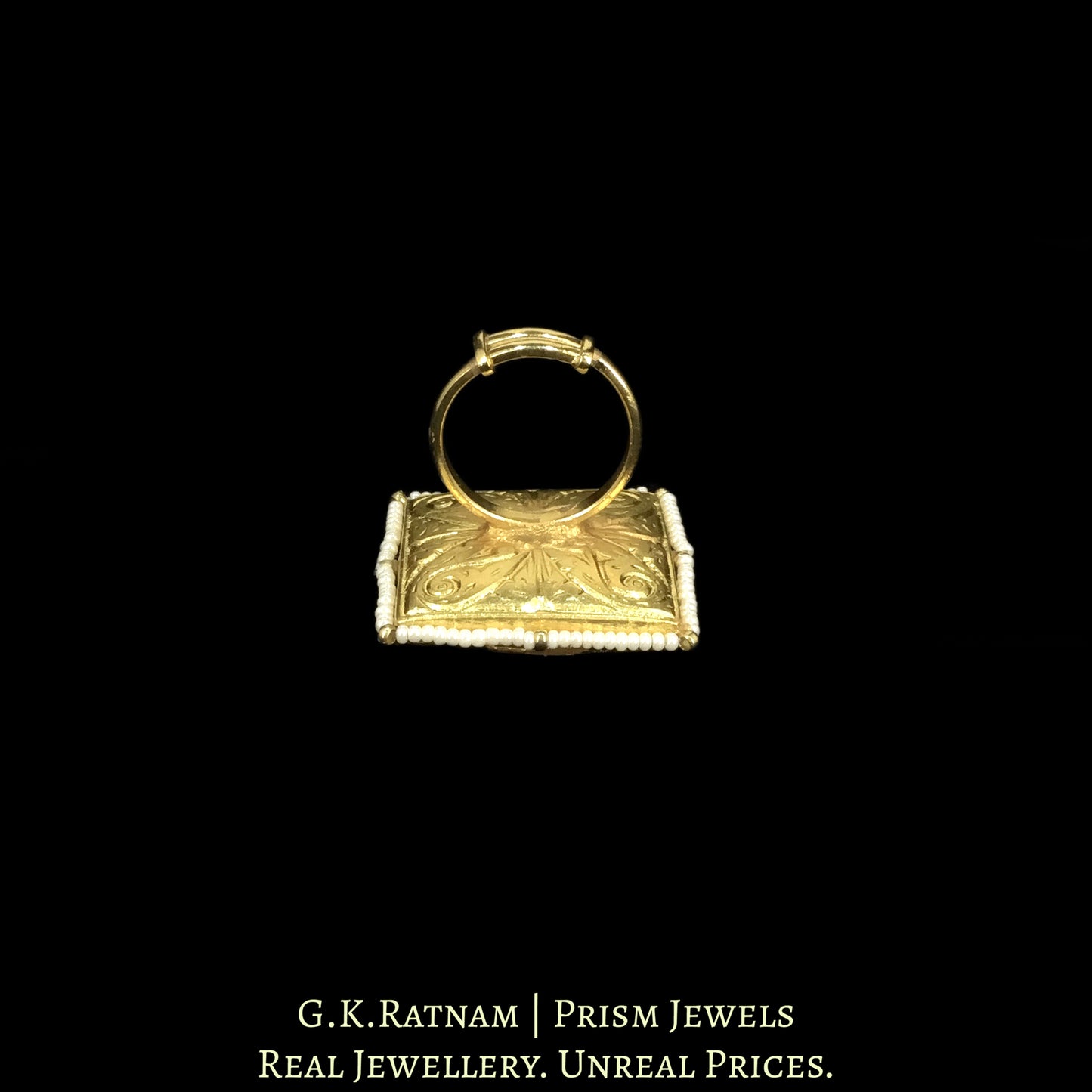 23k Gold and Diamond Polki Square Ring with Big Polki at the center