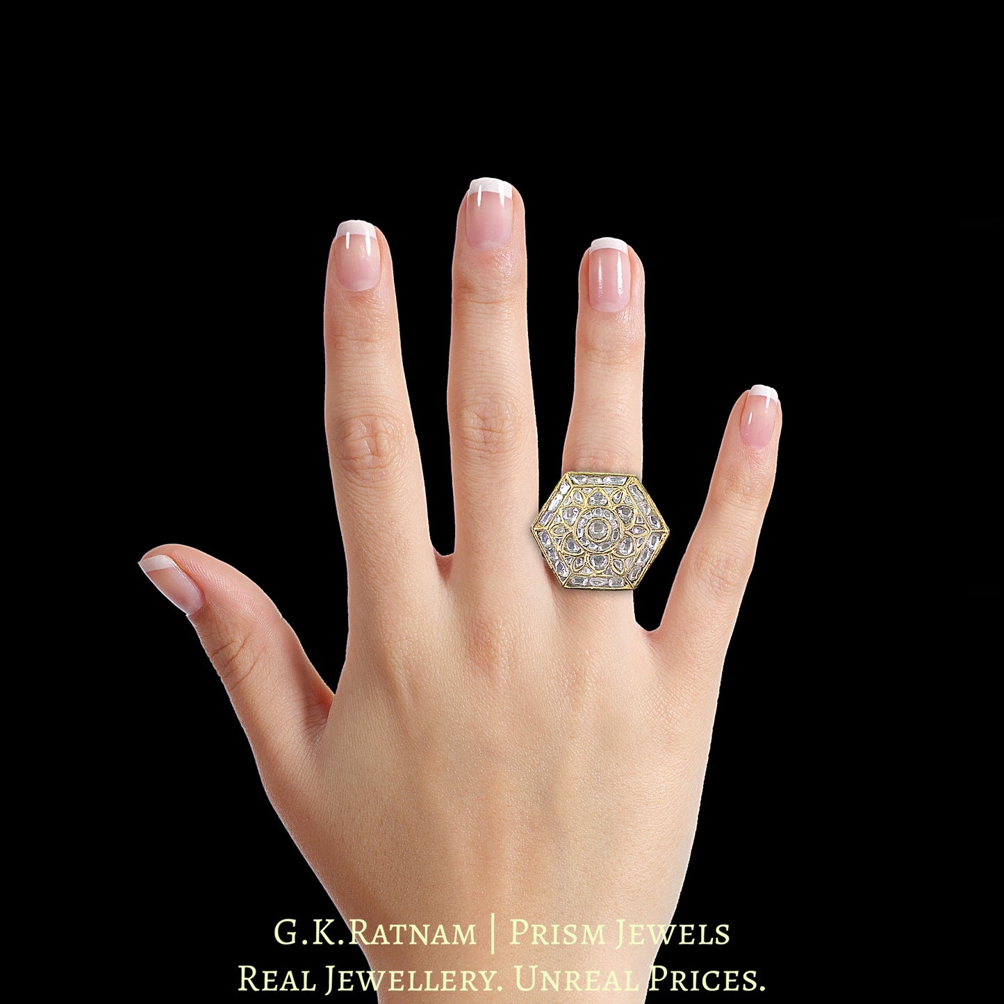 23k Gold and Diamond Polki Octagonal Ring
