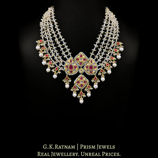 23k Gold and Diamond Polki Necklace Set with Antiqued Freshwater Pearls - G. K. Ratnam