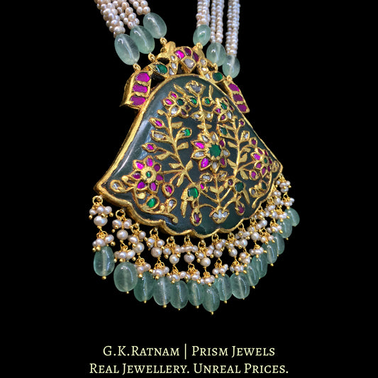 23K Gold And Diamond Polki Pendant With Antique Pearls And Strawberry Quartz - G. K. Ratnam