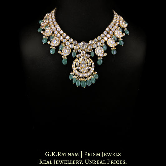 18k Gold And Diamond Polki Necklace Set With Strawberry Quartz - G. K. Ratnam