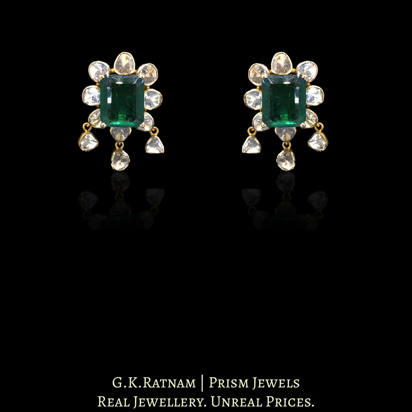 14k Gold and Diamond Polki Open Setting Choker Necklace Set with Lab Grown Emeralds