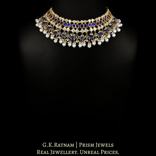 14k Gold and Diamond Polki Necklace with Blue Sapphires and Natural Freshwater Pearls - G. K. Ratnam