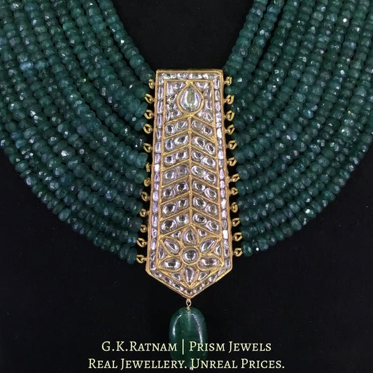 23k Gold and Diamond Polki tie-shaped Pendant with Green Beryls