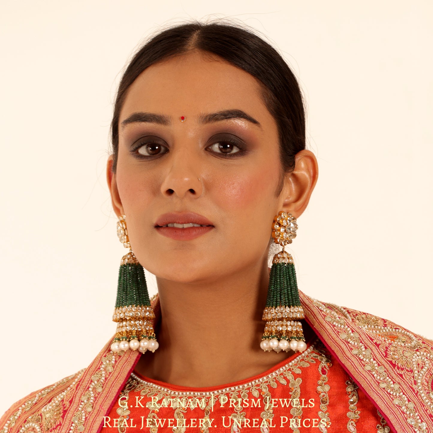 14K Gold and Diamond Polki Open Setting three-tiered Jhumki Earrings
