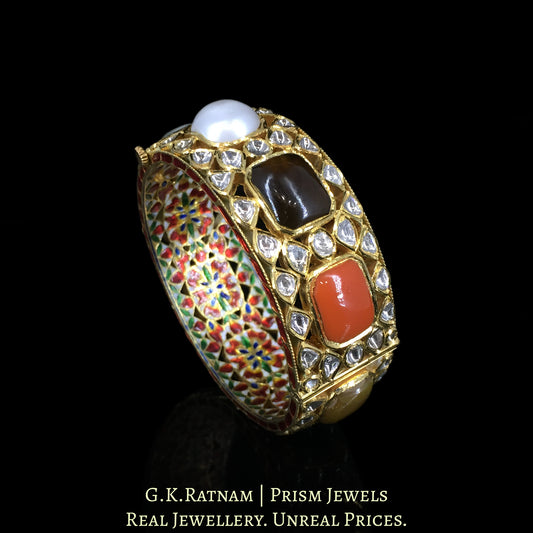 18k Gold and Diamond Polki Navratna Bangle - G. K. Ratnam