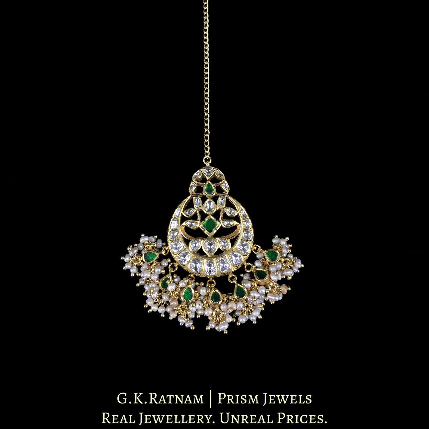 18K Gold And Diamond Polki Maang Tika With Pearls - G. K. Ratnam