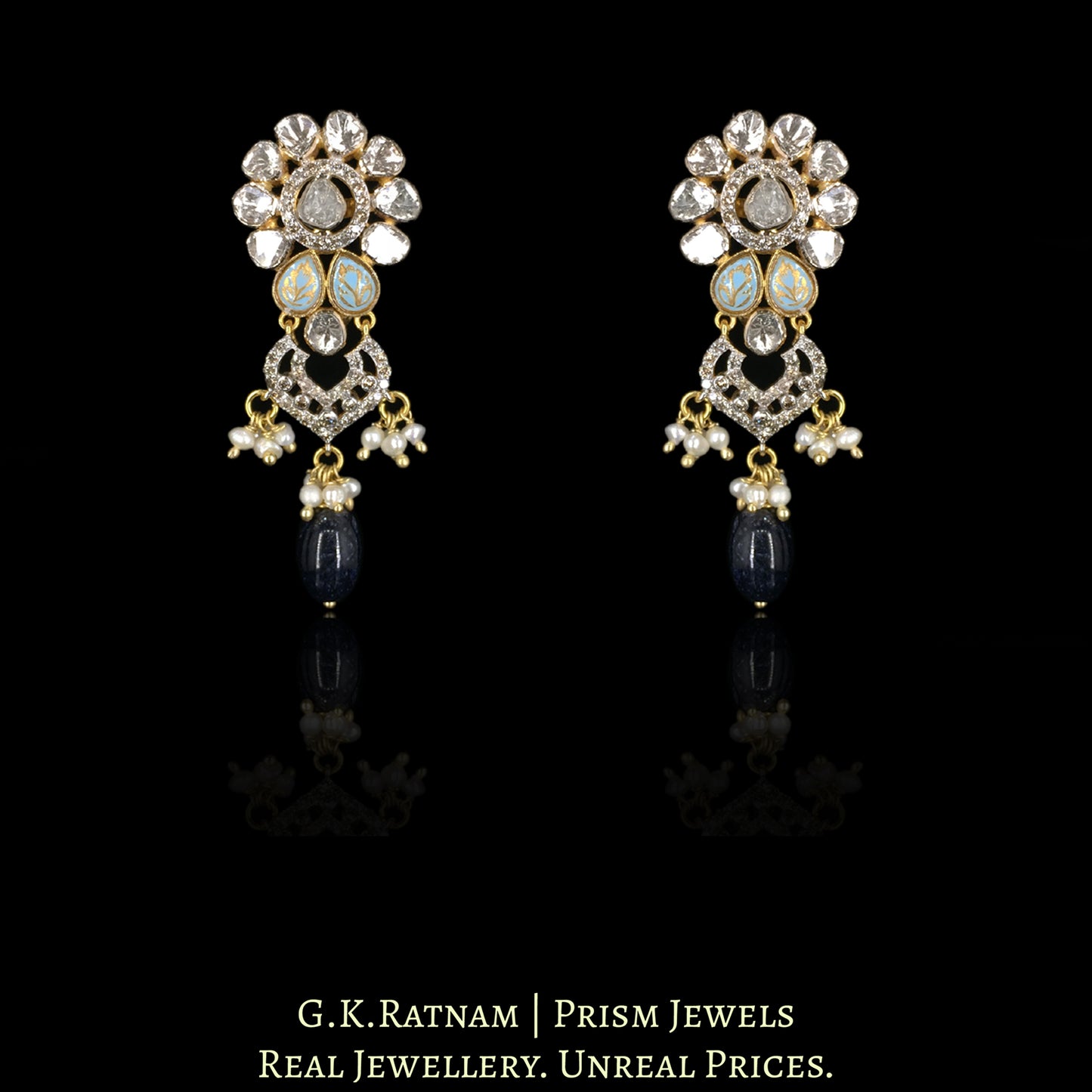18k Gold and Diamond Polki Open Setting Choker Necklace Set with Turquoise Enamel - G. K. Ratnam