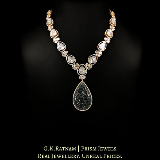 18k Gold And Diamond Polki Open Setting Necklace Set with far sized uncut diamonds