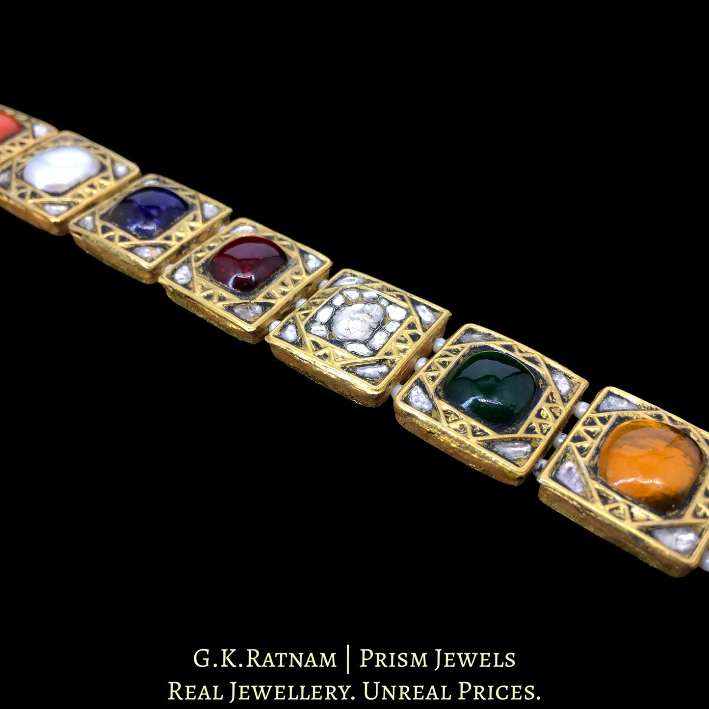 23k Gold and Diamond Polki Navratna Bracelet